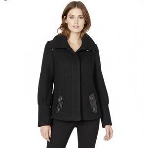 Mackage Azia Wool Blend Leather Trim Jacket Womens Black High Collar